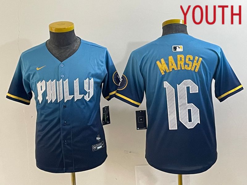 Youth Philadelphia Phillies #16 Marsh Blue City Edition Nike 2024 MLB Jersey style 1
